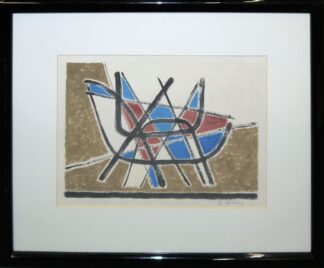 0096-Heinrich Maria Davringhausen, "Badewanne mit Nougat/Rost/Blau", Gouache von 1953, gerahmt