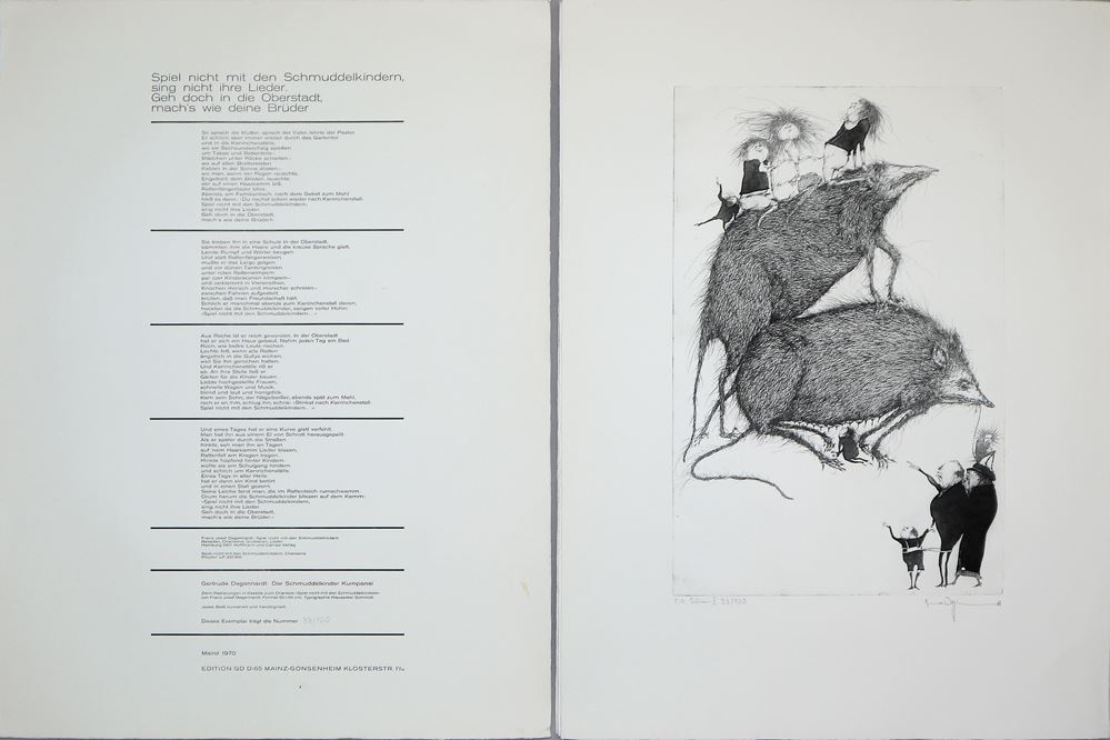0097-Gertrude Degenhardt, "Der Schmuddelkinder Kumpanei", Kassette mit 10 sign., großen Radierungen von 1970 – Bild 3