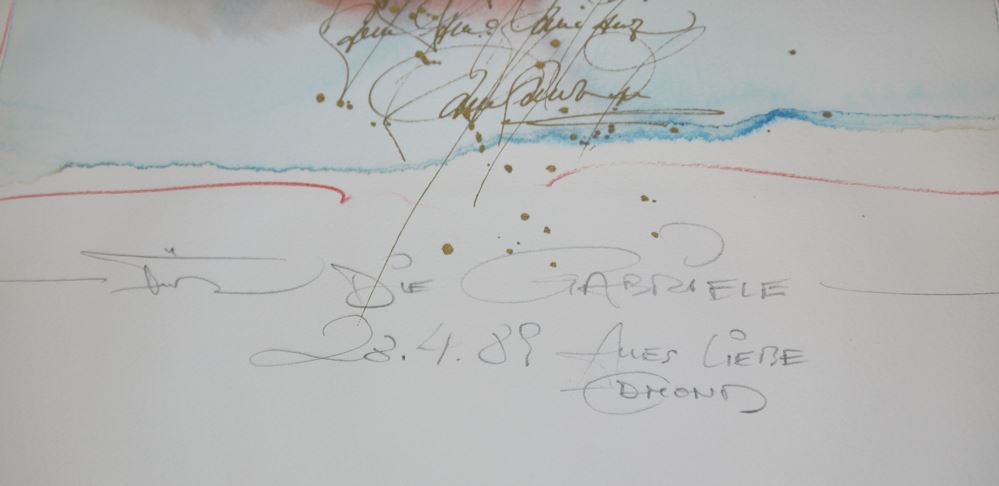0098-Edmond Dembinski, Verträumte Kompositionen, 2 Aquarelle und eine Farblithographie von 1989/92 – Bild 3