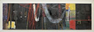 0099-Gustav Deppe, Abstrakte Industrielandschaft, Ölgemälde von 1958, mit Ausstellungsetikett Wuppertal 1958, original gerahmt