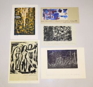 0105-Otto Ditscher, Grußkarten, ein Aquarell und vier Holzschnitte, alle signiert