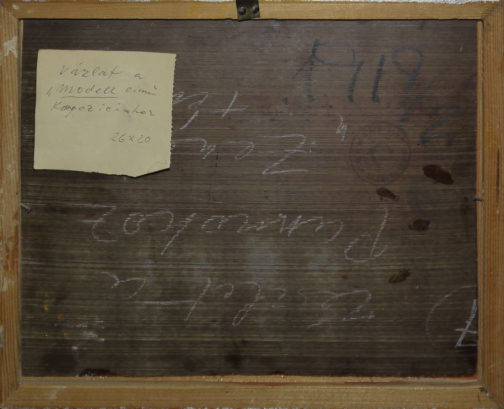0113-Lászlò Dombrovsky, "Collioure- i halász kikötö"(Fischereihafen), Ölgemälde, gerahmt und "Vázlat a 'Modell eimu' kapozicinhor?", Mischtechnik, gerahmt – Bild 4