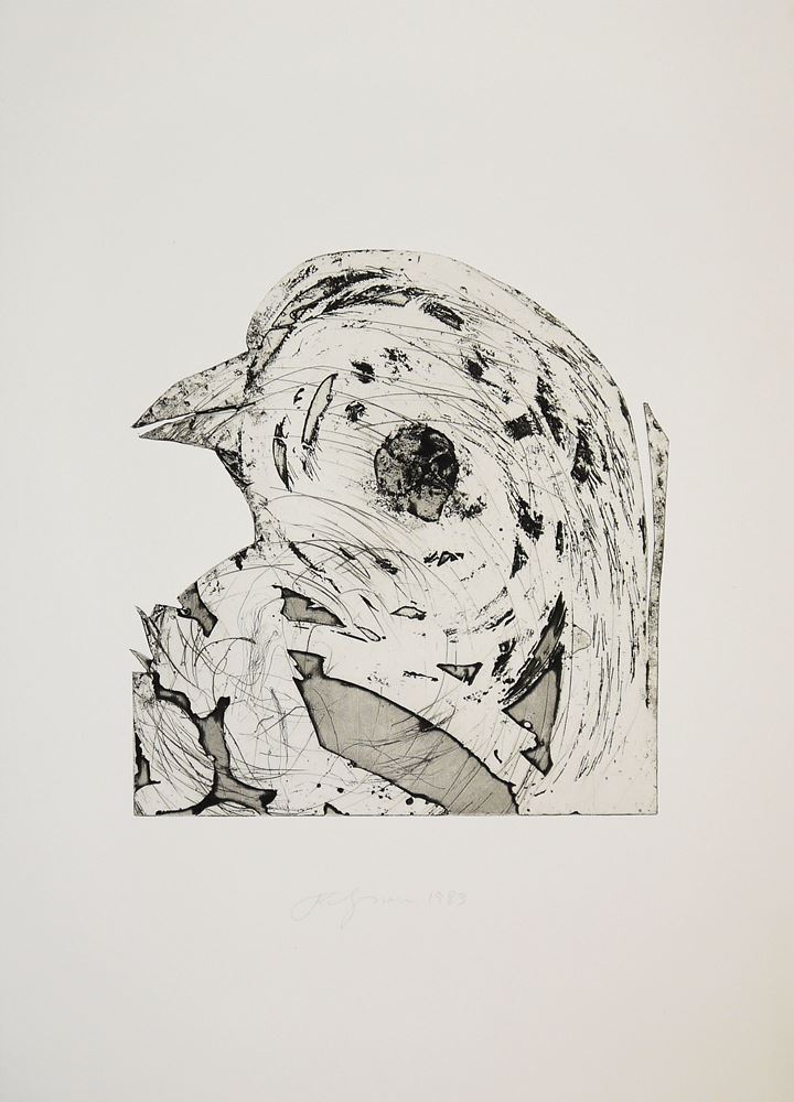 0116-Felix Droese, "Hemelse vrede 3.6.1989" und "Lockvogel", Farbholzschnitt und Radierung, signiert – Bild 3