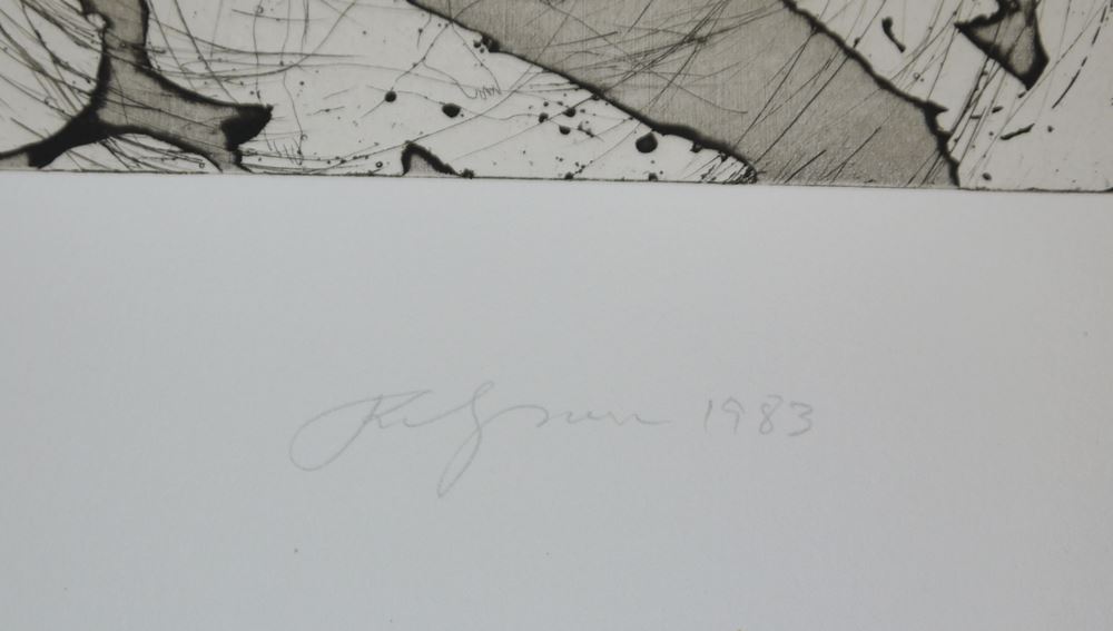 0116-Felix Droese, "Hemelse vrede 3.6.1989" und "Lockvogel", Farbholzschnitt und Radierung, signiert – Bild 4