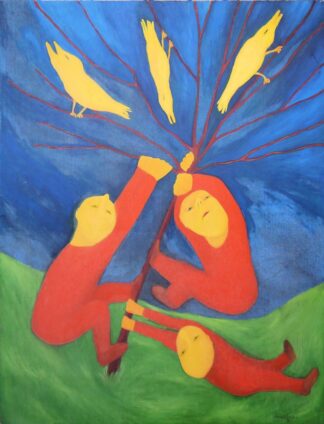 0134-Elena Figurina (Елена Фигурина), "Das Aufscheuchen der Vögel" (Сбрасывание птиц), großes Ölgemälde