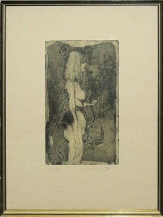 0139-Ernst Fuchs, "Eva-Nymphe (Im Griff der Sphinx)", signierte Aquatinta-Radierung von 1969, gerahmt