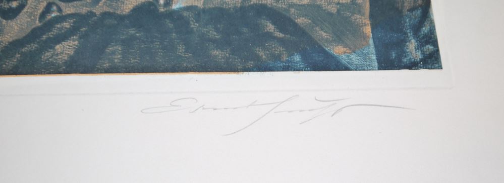 0140-Ernst Fuchs, "Sagesituation", große signierte Farbaquatinta-Radierung, eins von 10 Exemplaren – Bild 2