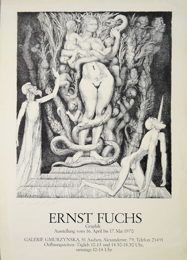 0141-Ernst Fuchs, Cosima, Christine Kaufmann und Ausstellungsplakat Galerie Gmurzynska, 3 signierten Graphiken – Bild 5