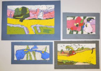0145-Klaus Fußmann, Blumen und Landschaften, 4 signierte Farblinolschnitte, 2014-19