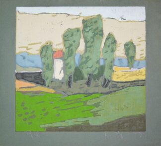 0147-Klaus Fußmann, Landschaft mit Haus, signierter Farblinolschnitt von 2019