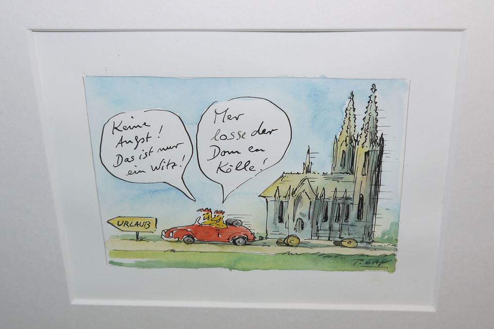 0151-Peter Gayman, Hühner-Cartoons, 2 Aquarelle und 2 Tuschezeichnungen, gerahmt – Bild 6
