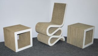 0153-Frank O. Gehry, "Wiggle Side Chair" und zwei "Easy Edges" Tische für Vitra