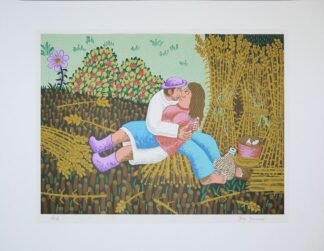0158-Josip Generalić, Liebe auf dem Feld, große sign. Farblithographie in kleiner Auflage