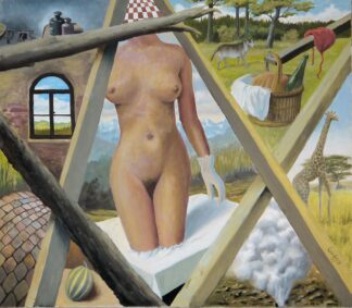 0165-Karl Godeg, "Hommage à Magritte", großes surreales Ölgemälde von 1980