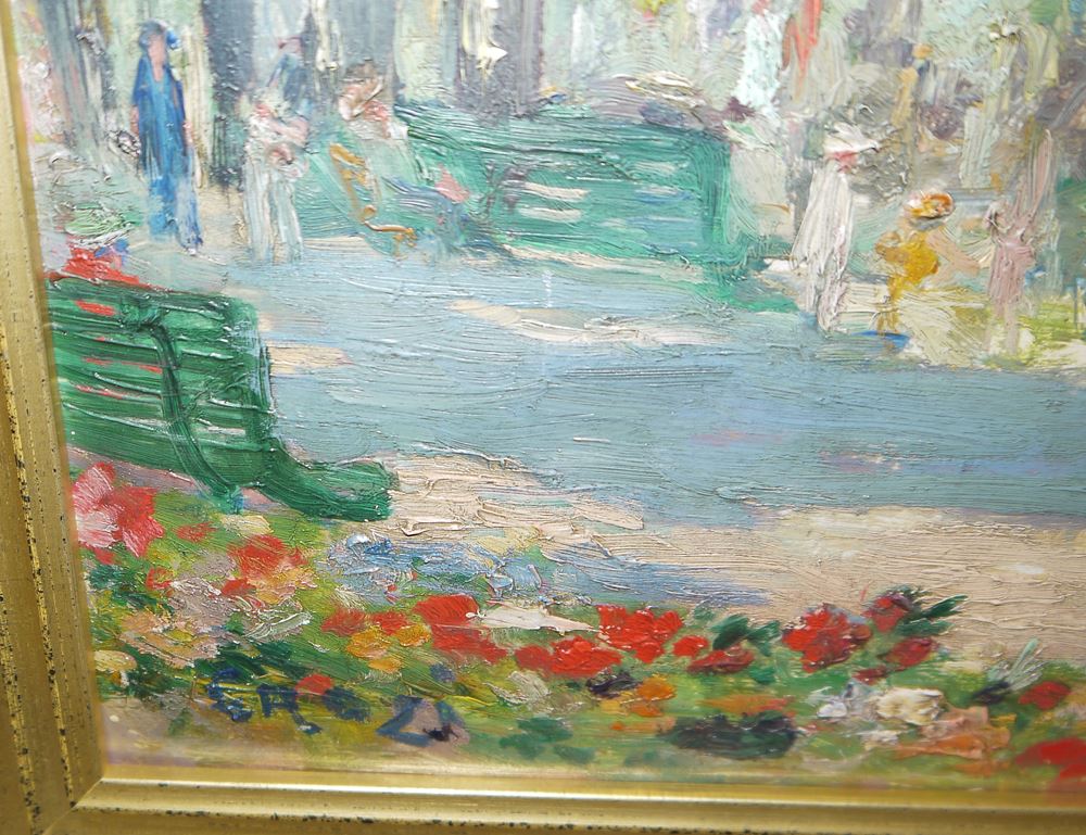 0175-Louis Alexandre Martinage (Grozi), "Le pavillon à Bade" - der alte Musikpavillon in Baden Baden, rares Ölgemälde um 1900, gerahmt - Image 2