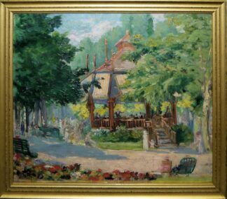 0175-Louis Alexandre Martinage (Grozi), "Le pavillon à Bade" - der alte Musikpavillon in Baden Baden, rares Ölgemälde um 1900, gerahmt