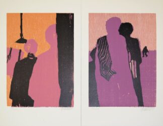 0180-Robert Hammerstiel, "Gespräch im Freien" und "Warten am Abend", 2 handsignierte Farbholzschnitte von 1991