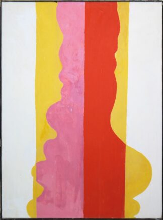 0183-Fritz Harnest, Pink & Korallrot, hochsteil auf warmem Gelb , großes Ölgemälde um 1970