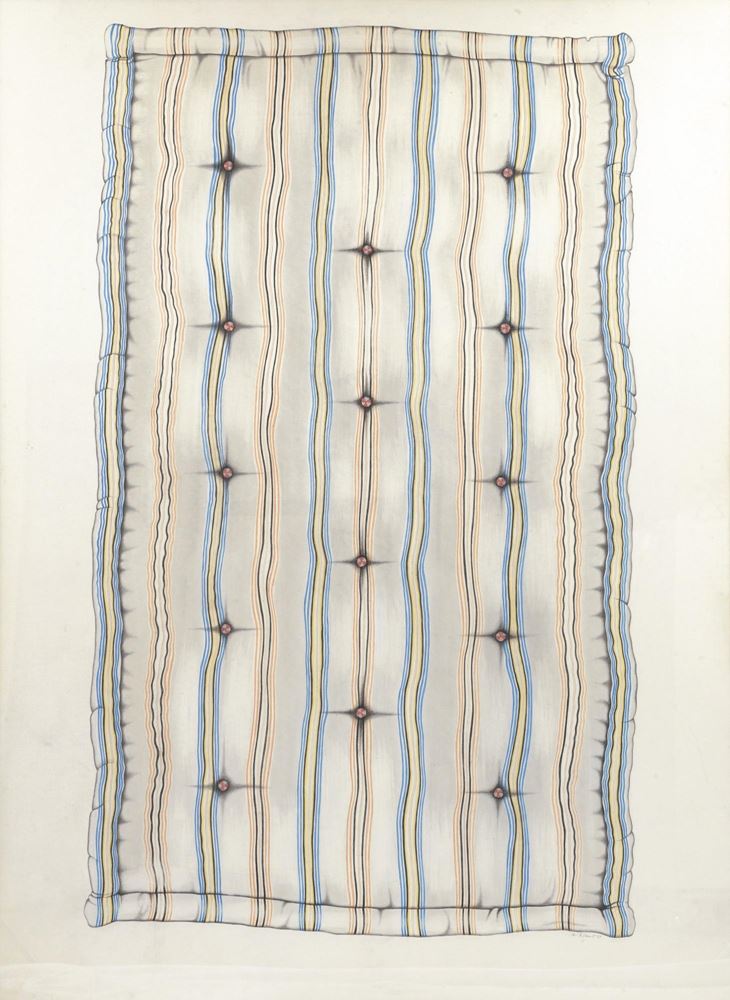 0201-Alfred Hofkunst, „Matratze“, Zeichnung/Aquarell von 1969 im Museumsformat (194,5 x 114,5cm), gerahmt