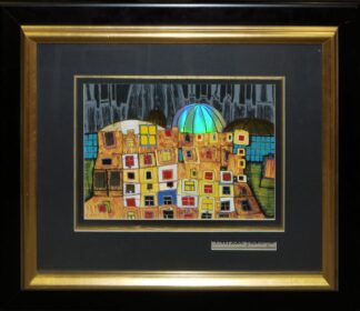 0204-Friedensreich Hundertwasser, "Barbakan Castle in Poland", signierte Farboffsetlithographie, galeriegerahmt