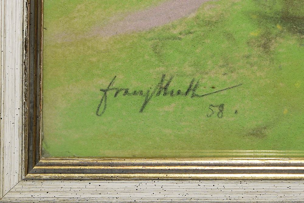 0207-Franz Huth, Menschen am See, Pastell, gerahmt – Bild 2
