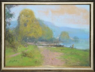0207-Franz Huth, Menschen am See, Pastell, gerahmt
