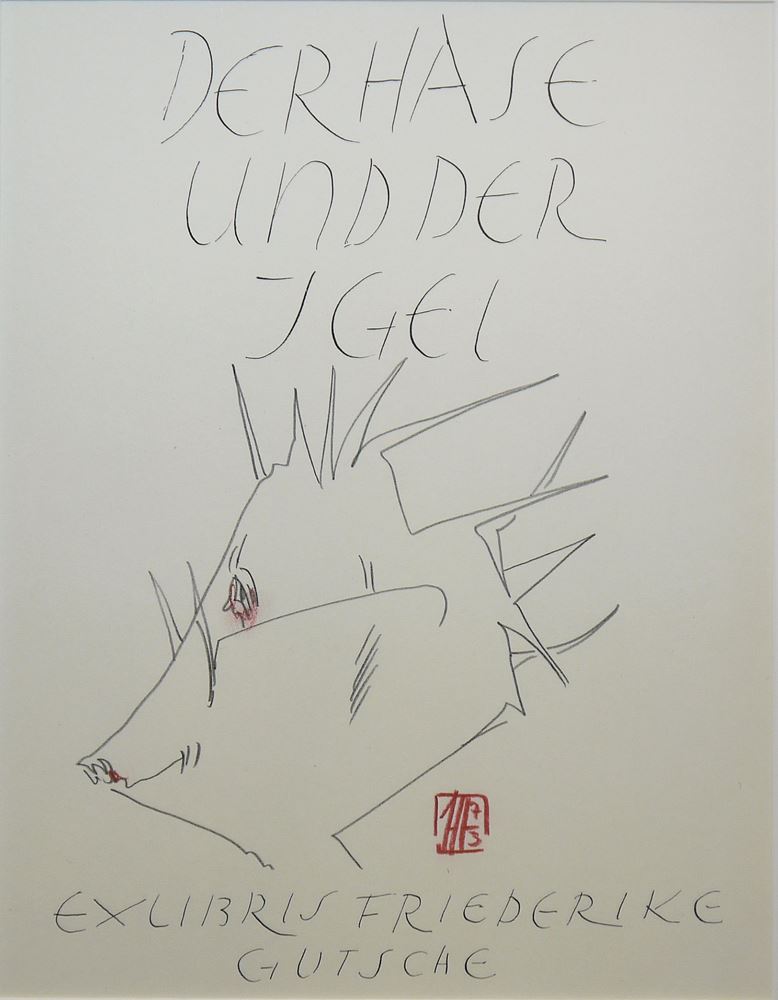 0214-Horst Janssen, "Der Hase und der Igel", monogrammierte Zeichnung von 1973 – Bild 2