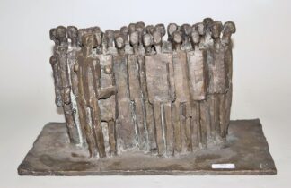 0244-Manfred Kieselbach, Menschengruppe, Bronzeplastik & Menschenmenge, Radierung