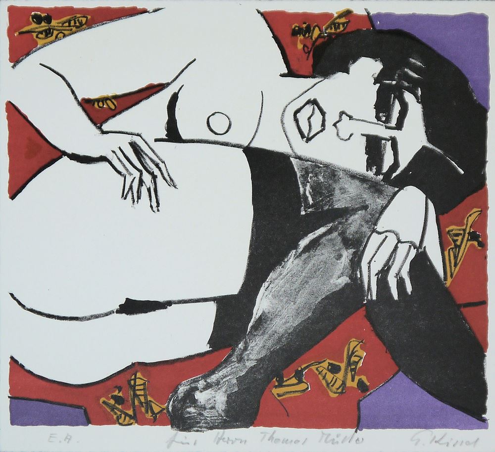 0252-Gernot Kissel, Porträt, Akt und Landschaft, 3 signierte Farblithographien – Bild 5
