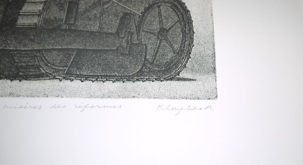 0253-Konrad Klapheck, Planierraupe (Splendeur et misère des réformes), signierte Radierung von 1976/77 – Bild 2
