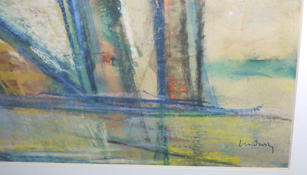 0291-Friedrich Ludwig, expressive Landschaft mit Haus, Mischtechnik um 1930, gerahmt – Bild 2