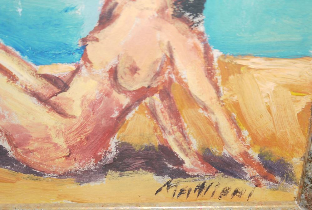 0300-Eszter Mattioni, 3 Frauenakte am Strand, Ölgemälde, gerahmt – Bild 2