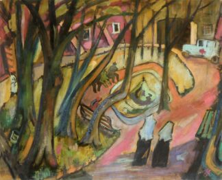 0310-Monogrammist AR, Parkanlage, expressionistisches Ölgemälde von 1947,