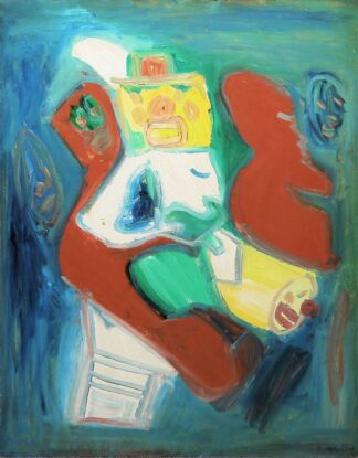 0312-Pit Morell, "Clownerie/2 Rote Formen", signiertes Acrylgemälde von 1996