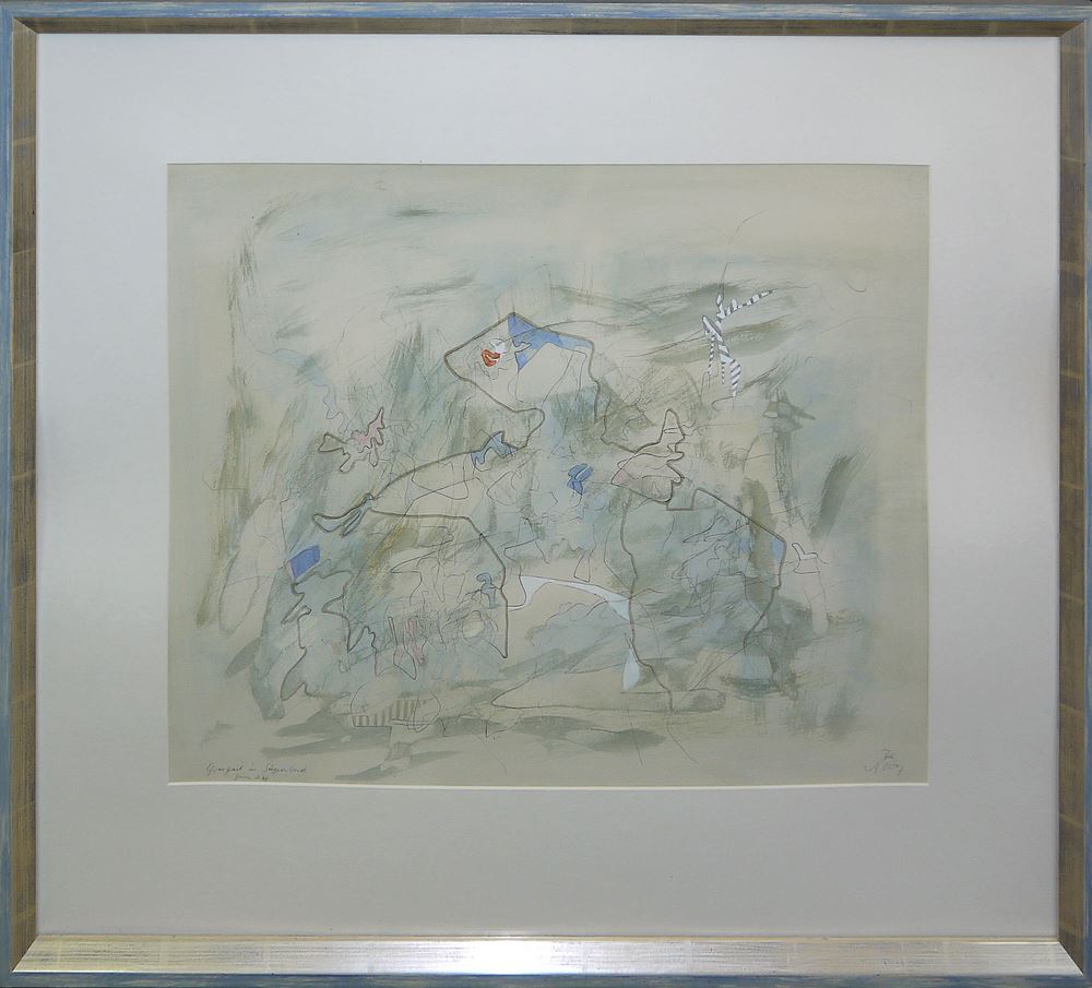0330-Heinz Nowag, "Grasgeist im Steppenwind", große Mischtechnik von 1970, in ansprechender Galerierahmung - Image 2