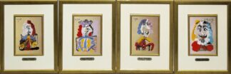 0354-Pablo Picasso, nach, Portraits Imaginaires: Le Nain, Le Roi, Le Courtisan und Le Mousguetaire bleu, 4 Druckgraphiken auf Keramik, im Goldrahmen