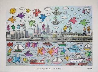 0386-James Rizzi, "Let's All Meet In Mainz", signierte Farbserigraphie von 2008