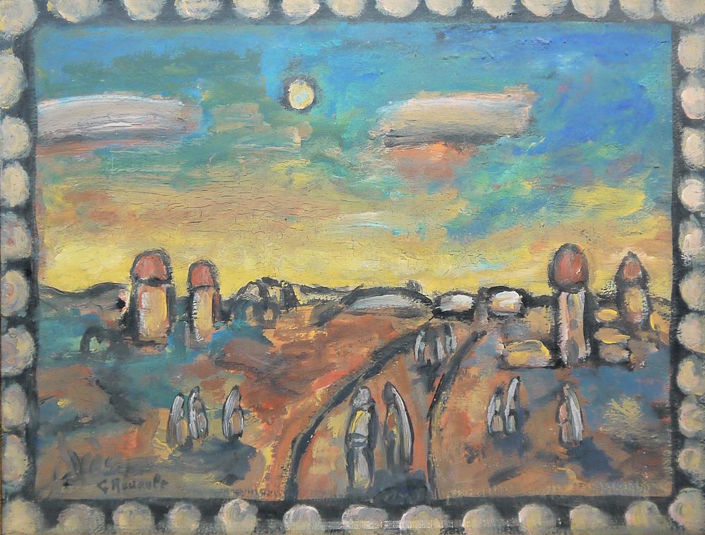 0399-Georges Rouault zugeschr., Biblische Landschaft (Pastorale Chretienne), Ölgemälde um 1940, Speicherfund, in alter, datierter (16.4.1940) originaler Rahmung von Petter Malmqvist/ Helsinki, Finnland – Bild 2