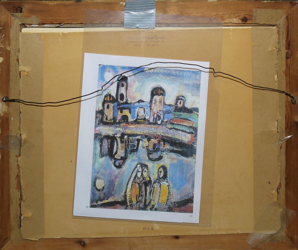 0399-Georges Rouault zugeschr., Biblische Landschaft (Pastorale Chretienne), Ölgemälde um 1940, Speicherfund, in alter, datierter (16.4.1940) originaler Rahmung von Petter Malmqvist/ Helsinki, Finnland – Bild 4
