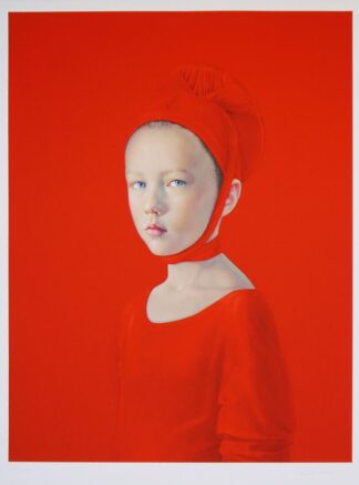 0403-Salustiano, Presente Pluscuamperfecto, Mädchen in rot mit blauen Augen, signierter Pigmentdruck