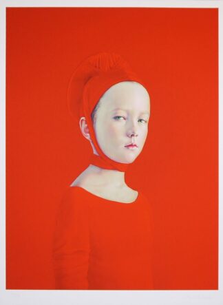 0404-Salustiano, Presente Pluscuamperfecto, Mädchen in rot mit grünen Augen, signierter Pigmentdruck