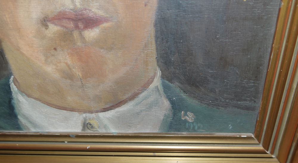 0406-Wilhem Sauter, frühes Selbstporträt von 1912 & Kurt Bentz, "Kämmendes Mädchen", 2 Ölgemälde gerahmt – Bild 2