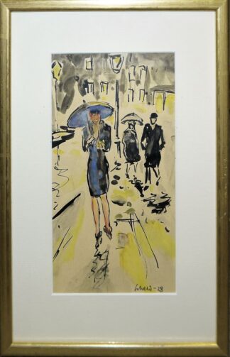 0411-Karl Scheld, Junge Pariserin mit Regenschirm, Aquarell von 1928, gerahmt & Jules Chéret, "Emilienne d `Alencon im Folies Bergère", Farblithographie von 1893, gerahmt