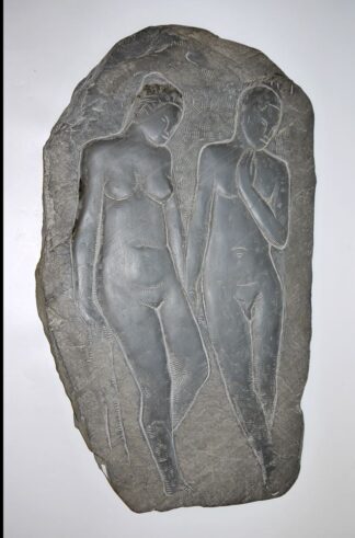 0418-Fritz Schwarzbeck, 2 weibliche Akte, großes Schiefer-Relief