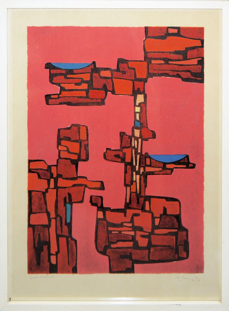 0432-Gustave Singier, Provence, Farbradierung und Farblithographie und Farbradierung von 1958/63, gerahmt - Image 3