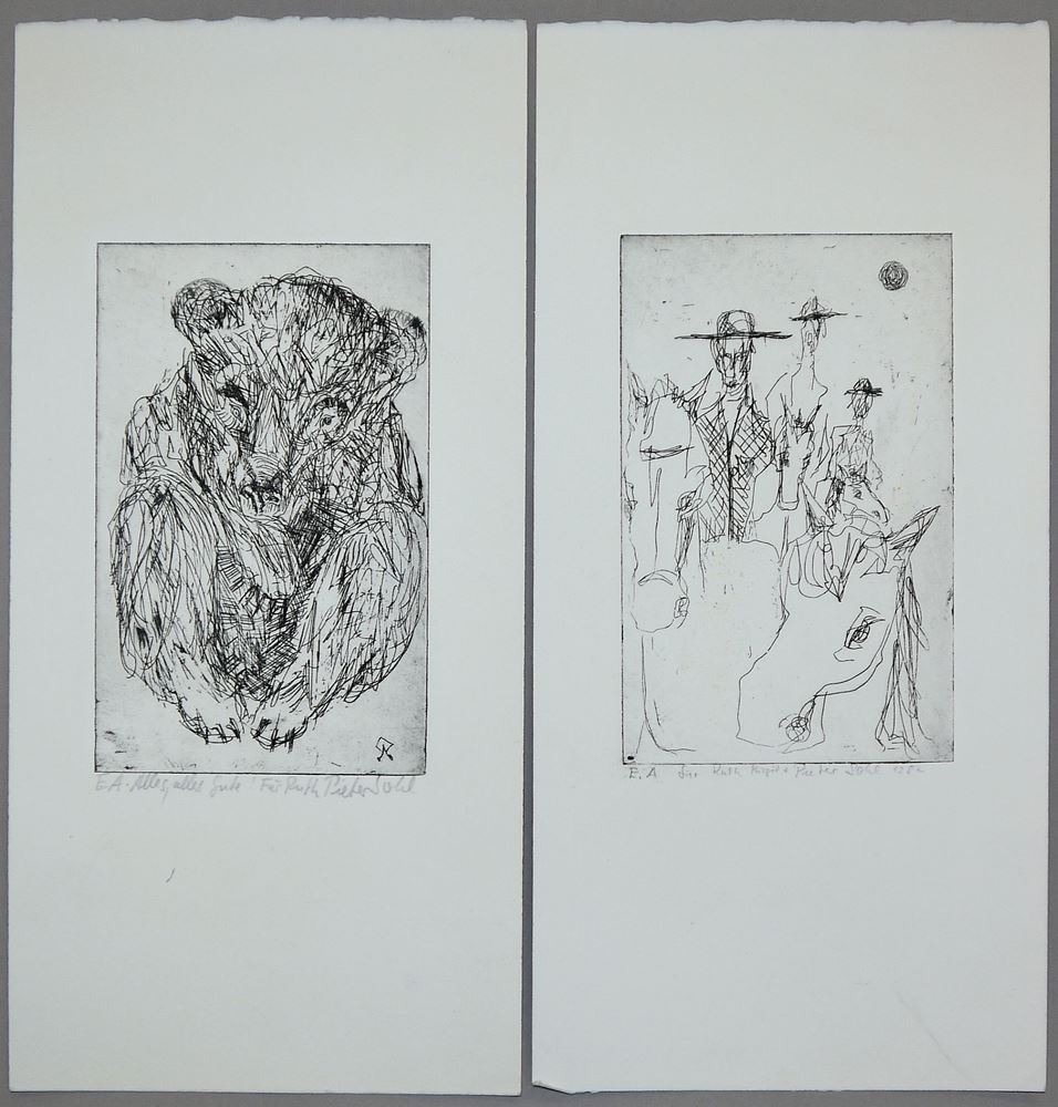 0435-Piet Sohl, Sammlungsnachlass mit 9 Arbeiten auf Papier: 3 x größere Mischtechnik/Pastell/Aquarell, 1 x Öl und 5 Radierungen, signiert, 1976-86 - Image 11