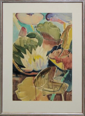 0437-Will Sohl, Seerosen, großes Aquarell von 1956, gerahmt
