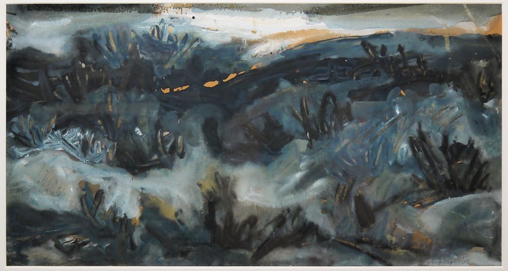 0455-Thanasis Stephopulos, Abstrakte Landschaft (αφηρημένο τοπίο), Mischtechnik, unter. P.partout gerahmt – Bild 3