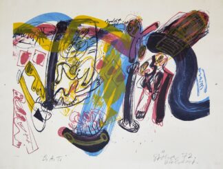 0458-Walter Stöhrer, Ohne Titel, signierte Farblithographie von 1972 und "Die Bewegung der Wörter" mit kleiner Zeichnung, 1977
