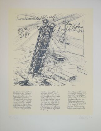 0471-Günther Uecker, Turmkonstruktion, signierte Farblithographie von 1996